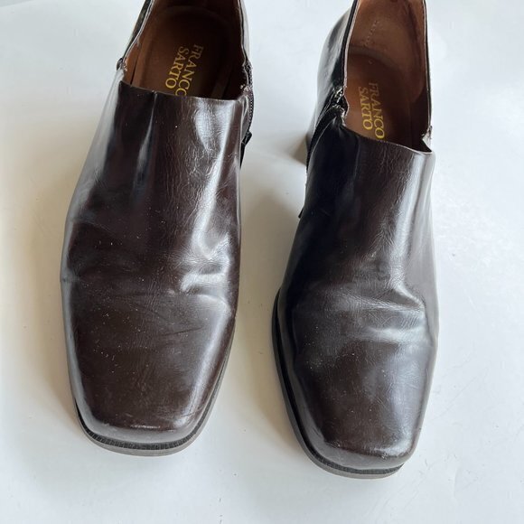 Franco Sarto Remo Heeled‎ Square Toe Brown Leather Zip Pumps Shoes Womens… - Picture 2 of 9